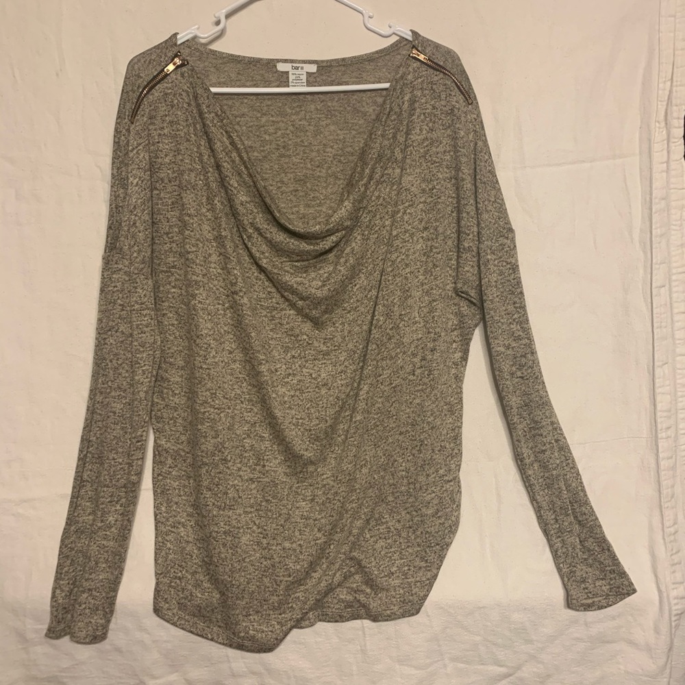 Bar III Cowl Neck Grey Sweater with Bronze Zippers